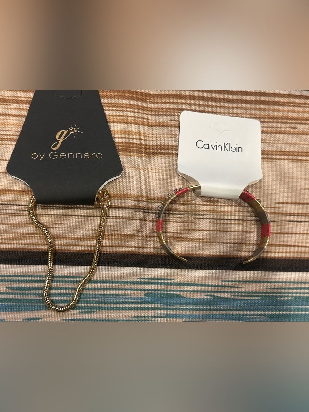 Calvin Klein Gold-Tone Bangle Boho Bracelet with Coral Accent